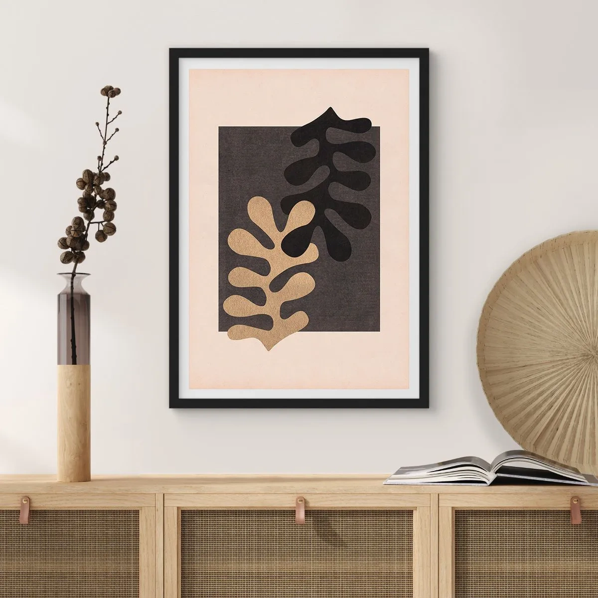 Affisch i svart ram - Minimalistisk abstrakt grafik med organiska former - 50x70cm - Brist och komplettering - Modern väggdekoration för vardagsrum och sovrum ARTTOR