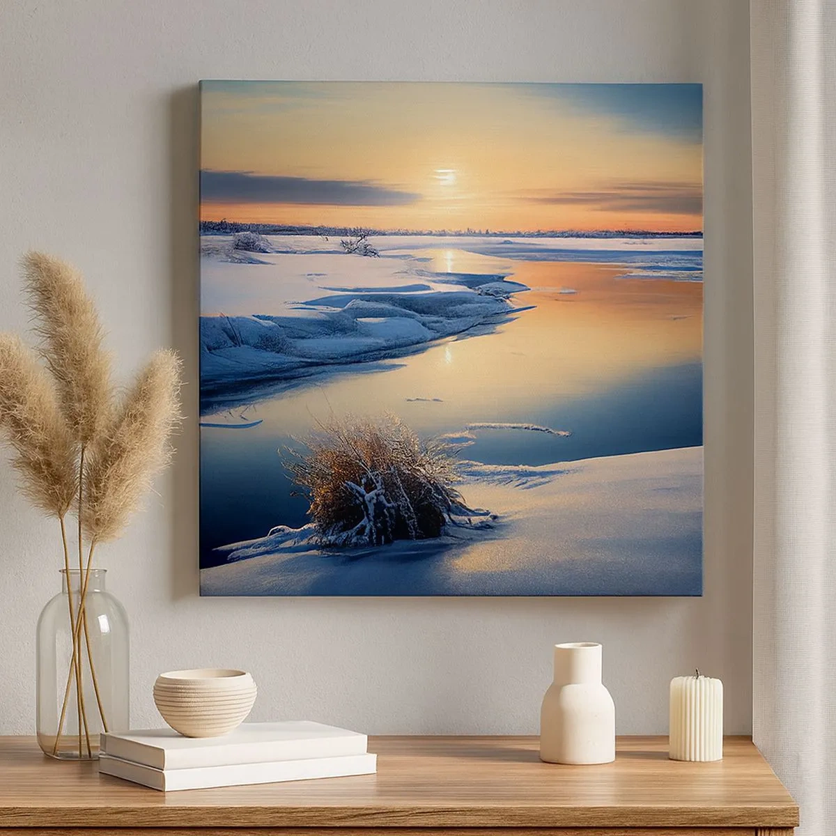 Canvastavla - Bild på duk - Vintersolnedgång - 30x30 cm