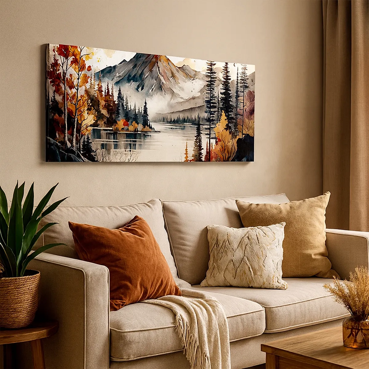 Canvastavla - Bild på duk - Gyllene höst i fjällen - 30x30 cm