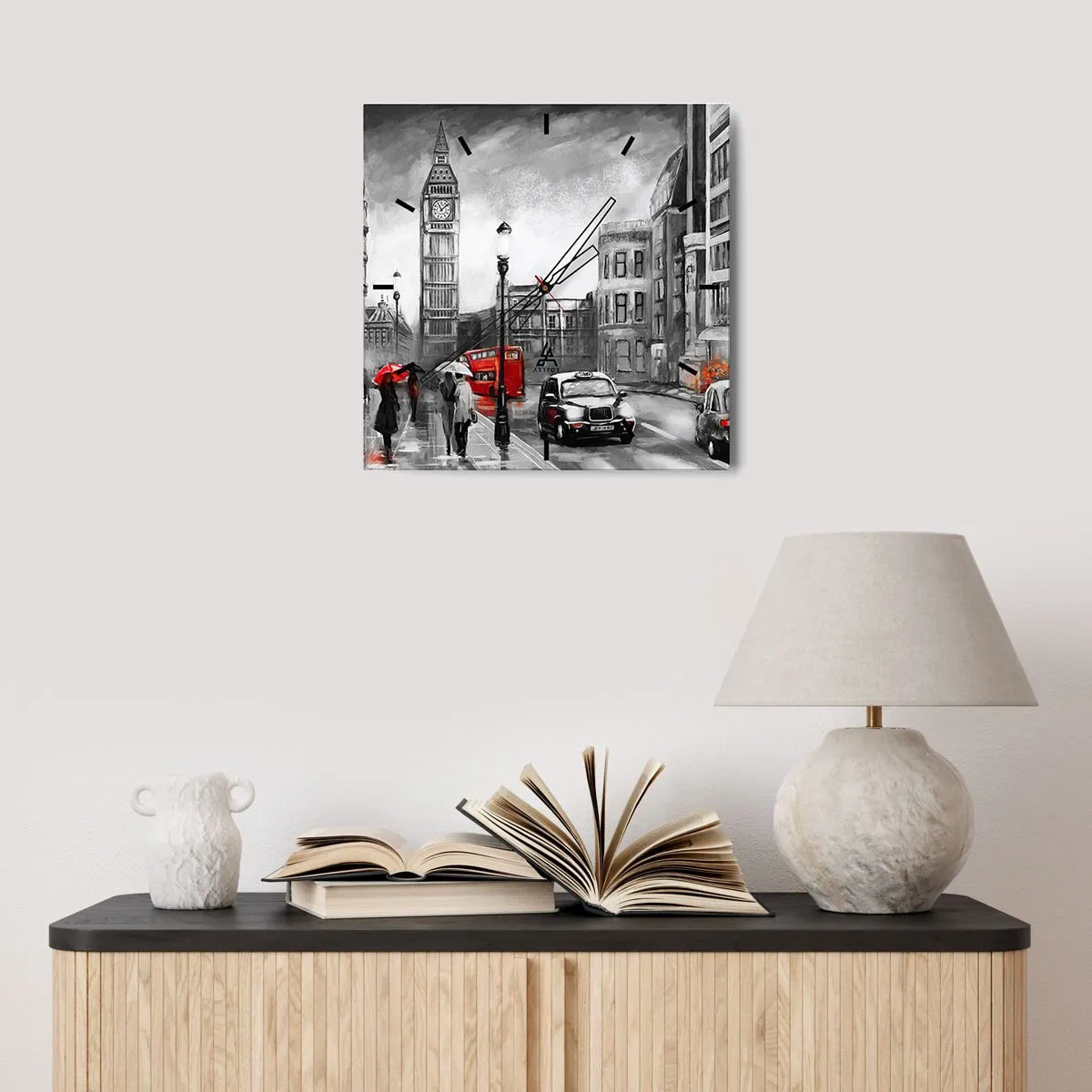 Väggklocka - Klocka på glas - Inte alls en grå stad - 30x30 cm