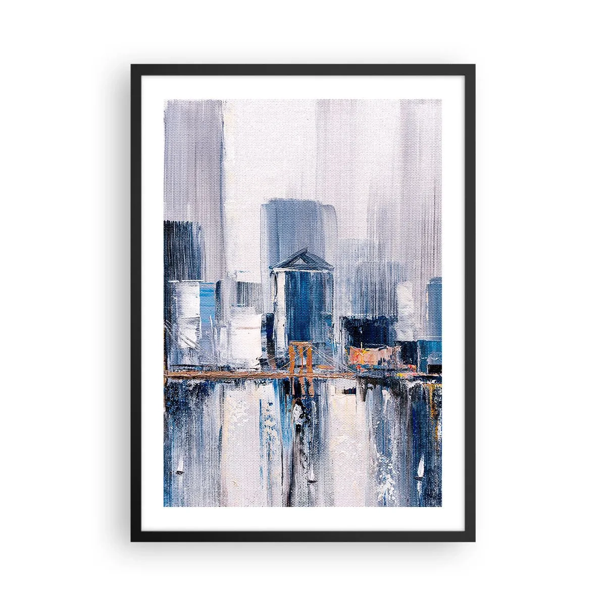 Affisch i svart ram - Abstrakt stadspanorama i nyanser av blått och vitt - 50x70cm - New York-impression - Modern väggdekoration för vardagsrum och sovrum ARTTOR