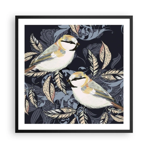 Affisch i svart ram - Gul-grå fågelsång - 60x60 cm