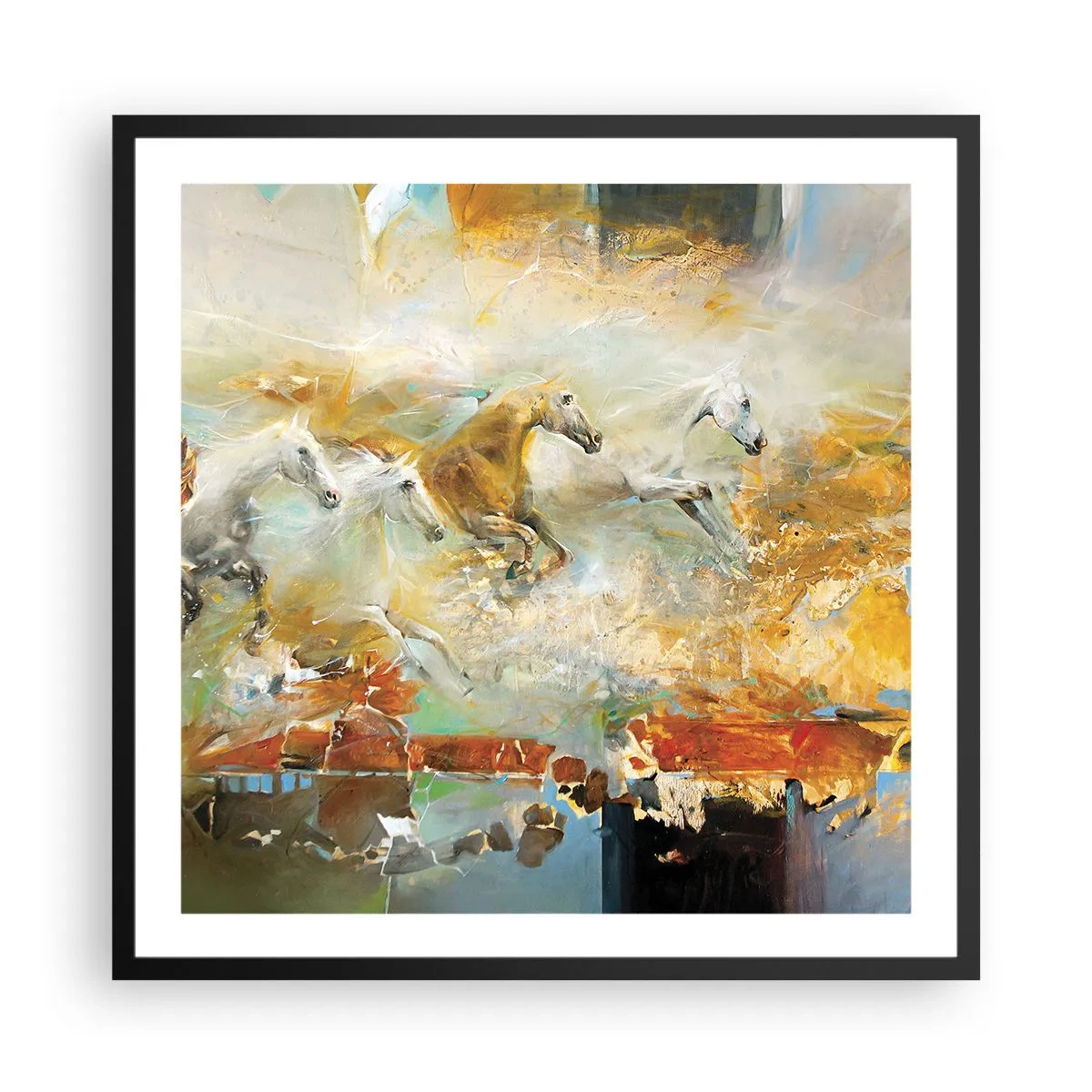 Affisch i svart ram - Galopp genom ljuset - 60x60 cm