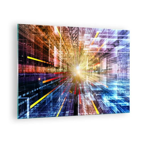 Glastavla - Bild på glas - Abstrakt vision med färgade linjer och ljus - 70x50cm - Ljuskorridor - Modern väggdekoration för vardagsrum och sovrum ARTTOR