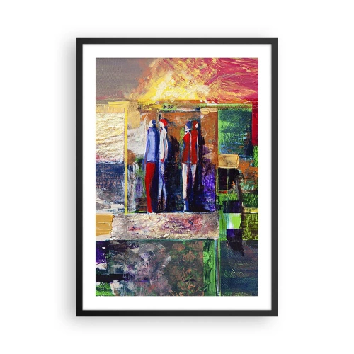 Affisch i svart ram - Färgglad abstraktion med silhuetter av figurer och intensiva färger - 50x70cm - Relationer och emotioner - Modern väggdekoration för vardagsrum och sovrum ARTTOR