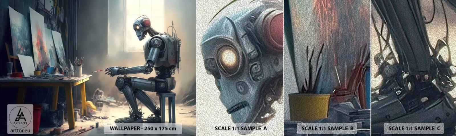 Provbit av fototapet Premium Sand - Den skapande handlingen - Bit, Målning, Robot - 100x30 cm