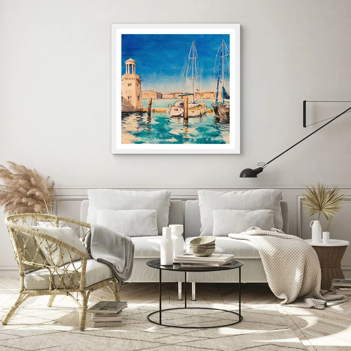 Affisch i vit ram - Solig lagun - 60x60 cm