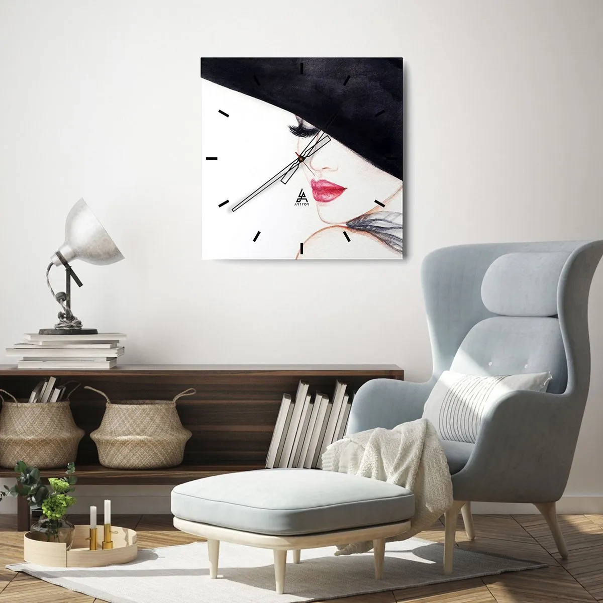 Väggklocka - Klocka på glas - Elegans och sensualitet - 40x40 cm