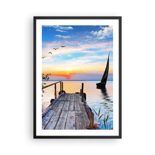 Affisch i svart ram - Sjöpiren vid solnedgången - 50x70cm - God kväll - Modern väggdekoration för vardagsrum och sovrum ARTTOR