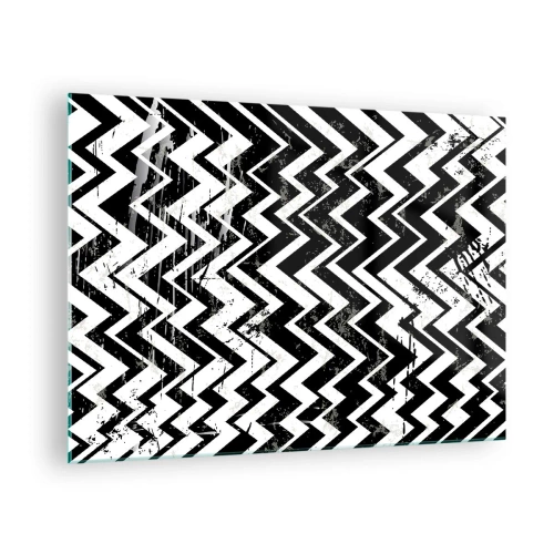 Glastavla - Bild på glas - Ett svartvitt sicksackmönster med en dynamisk komposition och textur. - 70x50cm - Zick-vitt, zack-svart - Modern väggdekoration för vardagsrum och sovrum ARTTOR