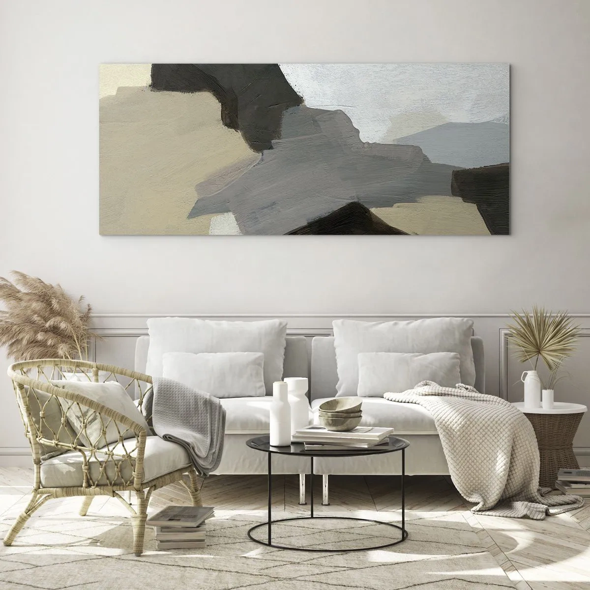 Glastavla - Bild på glas - Abstraktion: avgrening av det gråa - 160x50 cm
