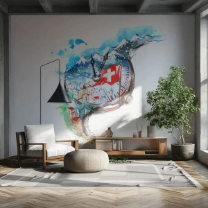 Självhäftande Fototapet Deluxe Sticker - Schweiz anda - Abstraktion, schweizisk klocka, Alperna - 450x315 cm