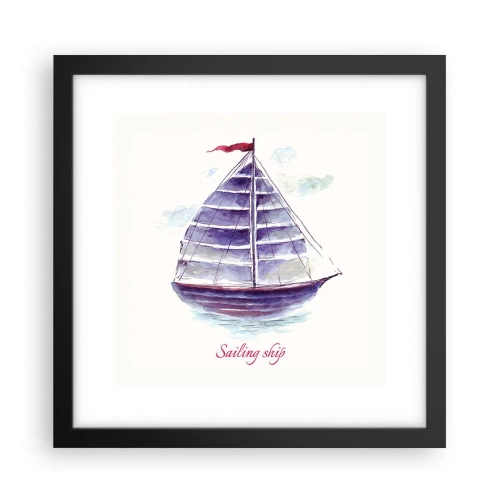 Affisch i svart ram - Fulla seglar och lugnt vatten - 30x30 cm
