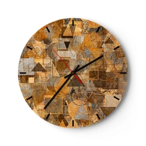 Väggklocka - Klocka på glas - Abstrakt geometriskt mönster i nyanser av guld och brunt - 30x30cm - Värld infattad i form - Modern väggdekoration för vardagsrum, kök och sovrum ARTTOR