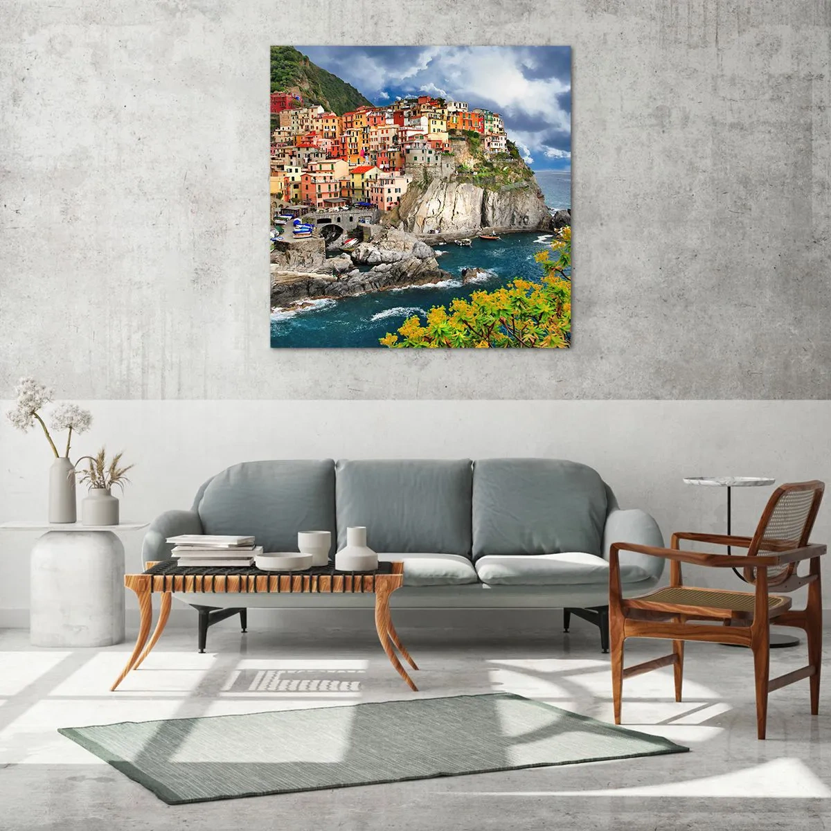 Glastavla - Bild på glas - I bergets famn - 40x40 cm