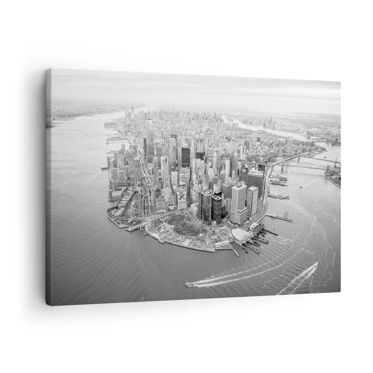 Canvastavla - Bild på duk - Flygfoto över Manhattan i svartvitt - 70x50cm - Hur man inte älskar? - Modern väggdekoration för vardagsrum och sovrum ARTTOR