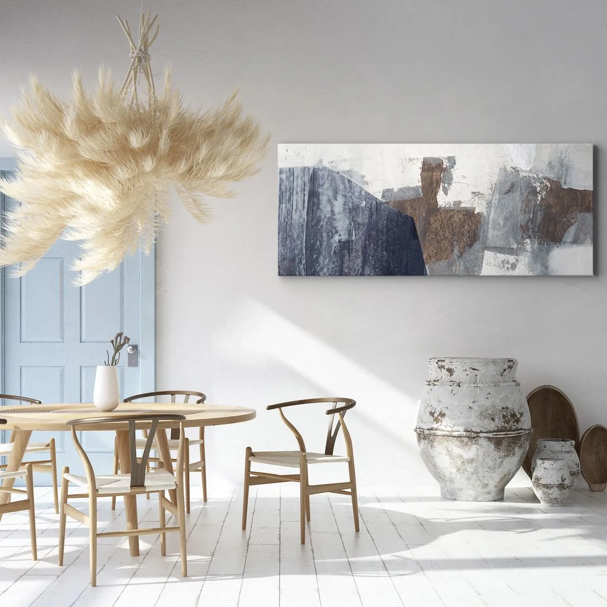 Canvastavla - Bild på duk - Blåbruna former - 100x40 cm