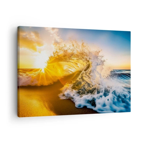 Canvastavla - Bild på duk - En gyllene våg mot bakgrund av den nedgående solen - 70x50cm - Lek i sanden - Modern väggdekoration för vardagsrum och sovrum ARTTOR