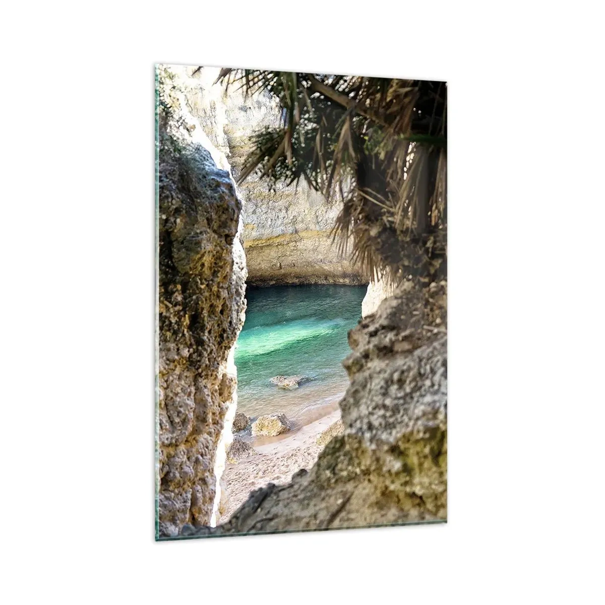 Glastavla - Bild på glas - Turkos vik - 80x120 cm