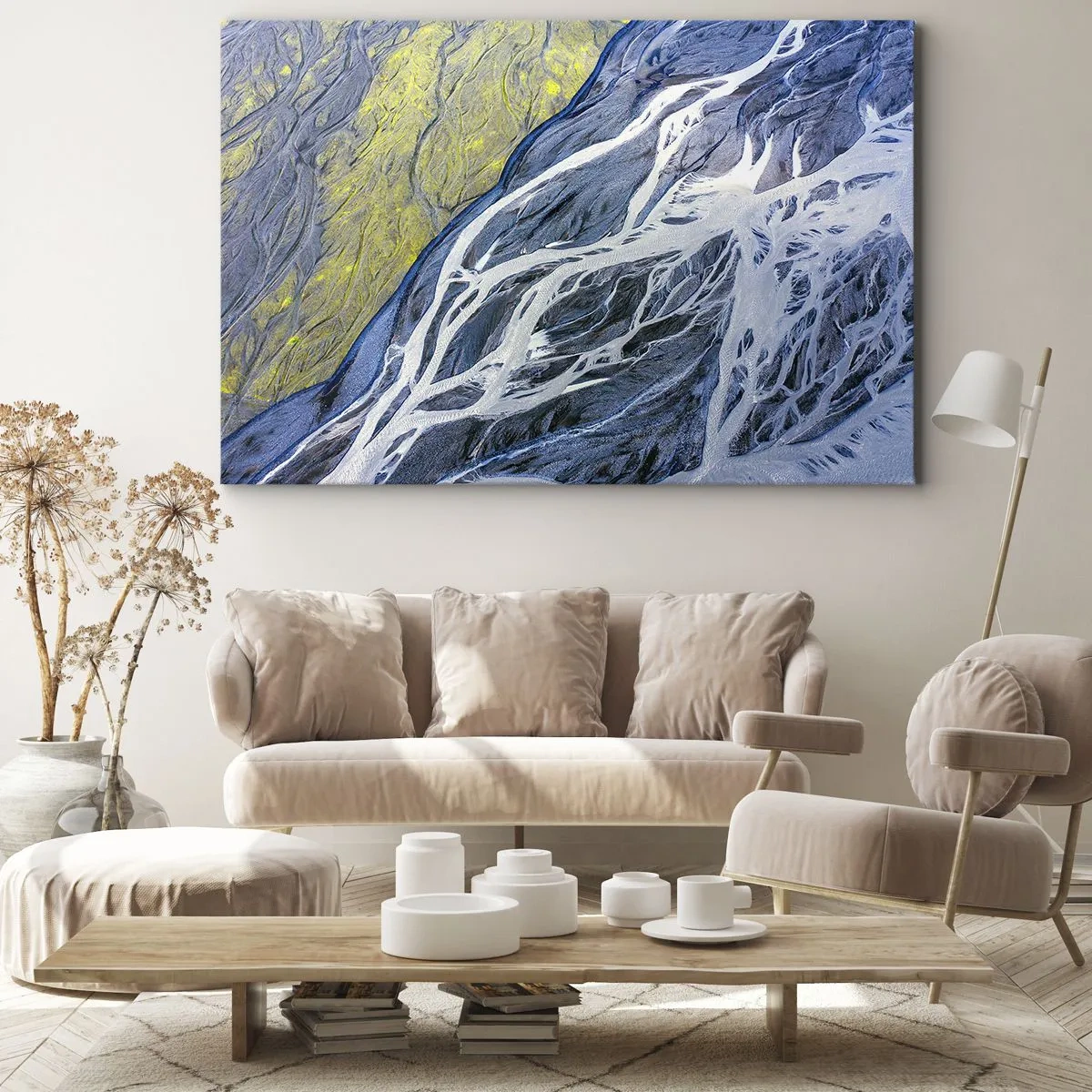 Canvastavla - Bild på duk - Abstrakt fågelperspektiv över slingrande flodbäddar - 70x50cm - Naturens grottmålningar - Modern väggdekoration för vardagsrum och sovrum ARTTOR