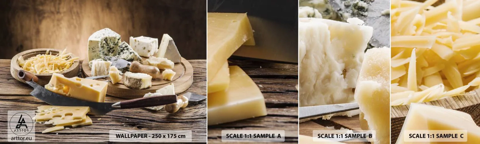 Fototapet Prov Standard Eco - Le åt osten - Gastronomi, Ostbräda, Kulinariskt - 100x30 cm
