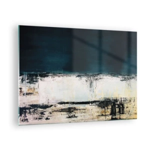 Glastavla - Bild på glas - Abstrakt landskap i nyanser av marinblått och vitt - 70x50cm - Horisontell komposition - Modern väggdekoration för vardagsrum och sovrum ARTTOR