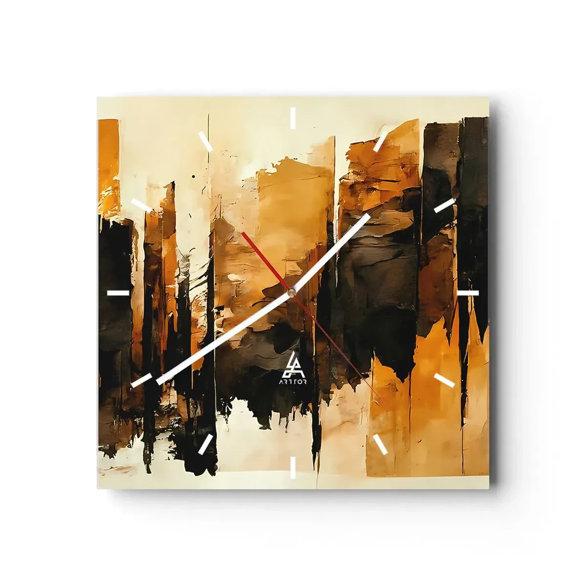 Väggklocka - Klocka på glas - Harmoni av svart och guld - 40x40 cm