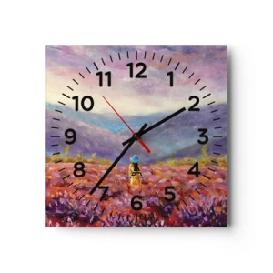 Väggklocka - Klocka på glas - I lavendelsvärld - 30x30 cm