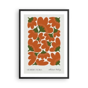 Affisch i svart ram - Abstrakta orange blommor på en ljus bakgrund - 50x70cm - Ur blommornas liv - Modern väggdekoration för vardagsrum och sovrum ARTTOR