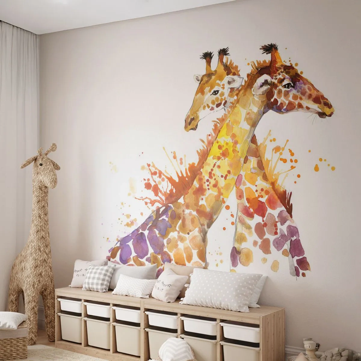 Fototapet Standard Eco - Är det vänskap eller kärlek? - Djur, Giraff, Grafik - 400x280 cm