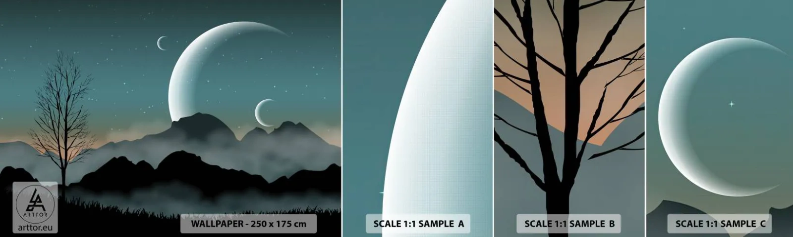 Provbit av självhäftande fototapet Deluxe Sticker - Stjärniga nattens karneval - Abstraktion, Landskap, Berg - 100x30 cm