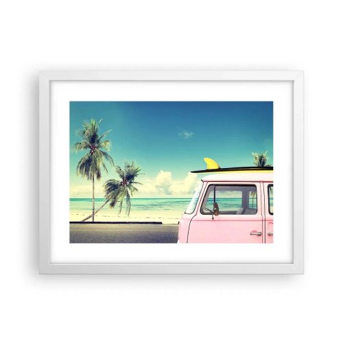 Affisch i vit ram - Dags att börja semester - 40x30 cm