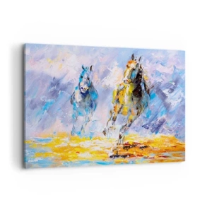 Canvastavla - Bild på duk - Galopp genom skenet - 100x70 cm