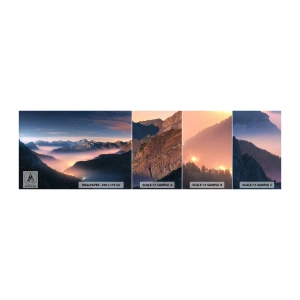 Provbit av självhäftande fototapet Deluxe Sticker - Ljus i dalarna - Landskap, Berg, Skog - 100x30 cm