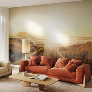 Fototapet Premium Sand - Genom sanddynan mot solen - Landskap, Strand, Solnedgång - 100x70 cm