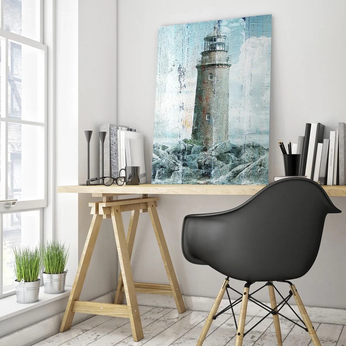 Glastavla - Bild på glas - På gammalt trä - 50x70 cm