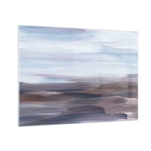 Glastavla - Bild på glas - Horisontella vattenstrimmor i nyanser av blått och brunt i abstrakt stil - 70x50cm - Element: vatten - Modern väggdekoration för vardagsrum och sovrum ARTTOR