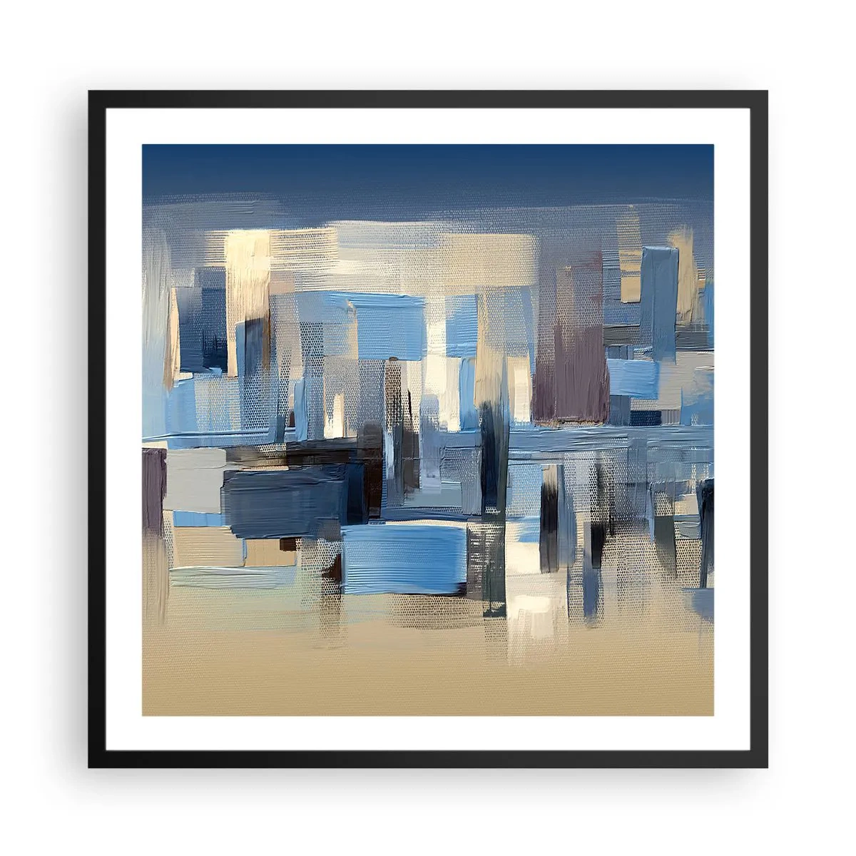 Affisch i svart ram - Blå konstruktion - 60x60 cm