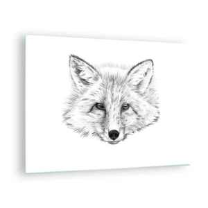 Glastavla - Bild på glas - Teckning av ett rävhuvud på en vit bakgrund - 70x50cm - Kan dessa ögon ljuga? - Modern väggdekoration för vardagsrum och sovrum ARTTOR