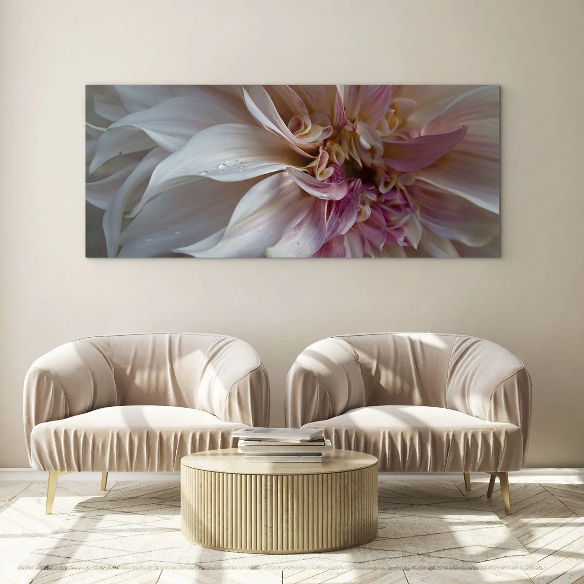 Glastavla - Bild på glas - Blommande friskhet - 100x40 cm