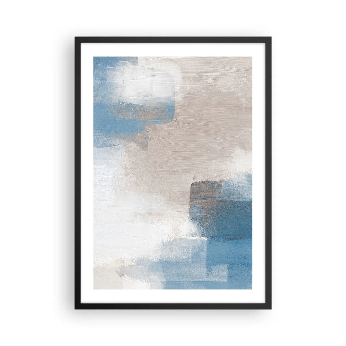 Affisch i svart ram - Abstrakt komposition i nyanser av blått och beige - 50x70cm - Rosa abstraktion bakom en blå slöja - Modern väggdekoration för vardagsrum och sovrum ARTTOR