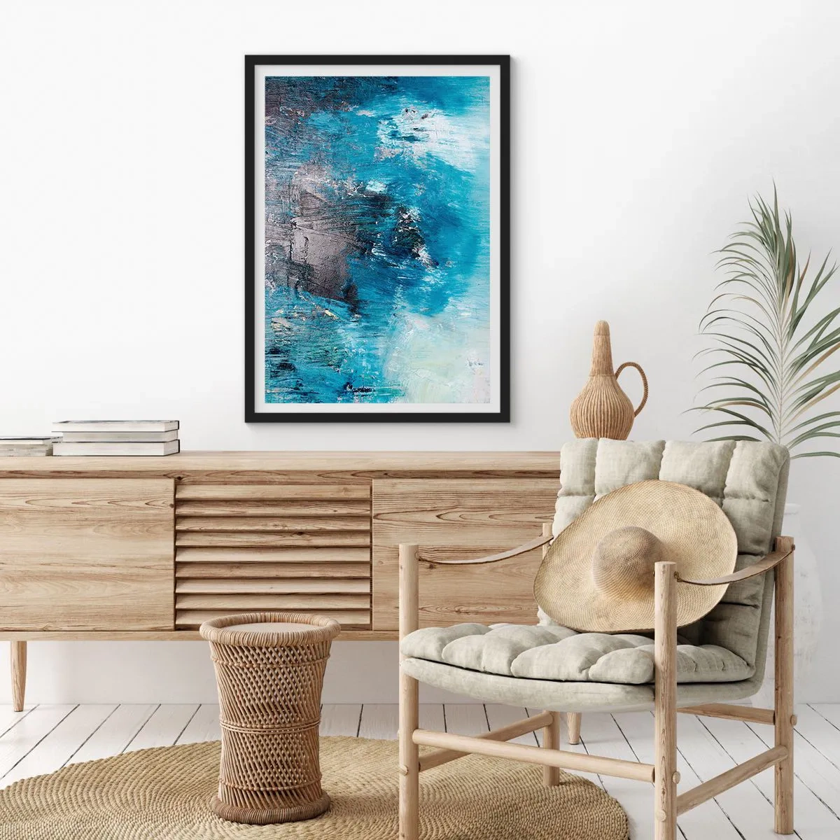Affisch i svart ram - Abstrakt komposition i nyanser av blått - 50x70cm - Blå rapsodi - Modern väggdekoration för vardagsrum och sovrum ARTTOR