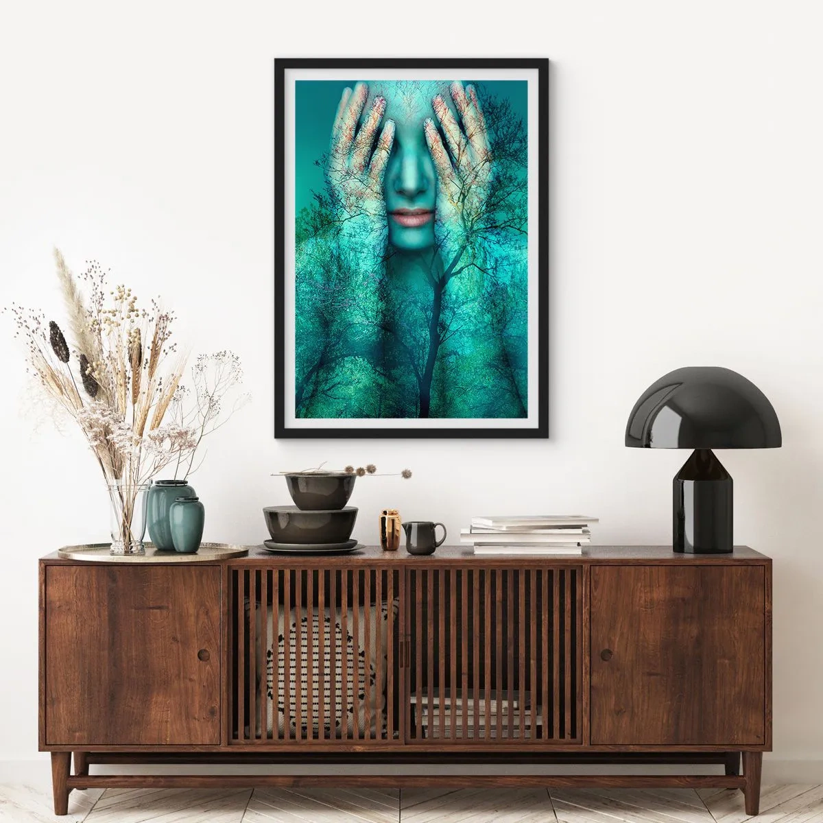 Affisch i svart ram - Doppad i blått - 70x100 cm