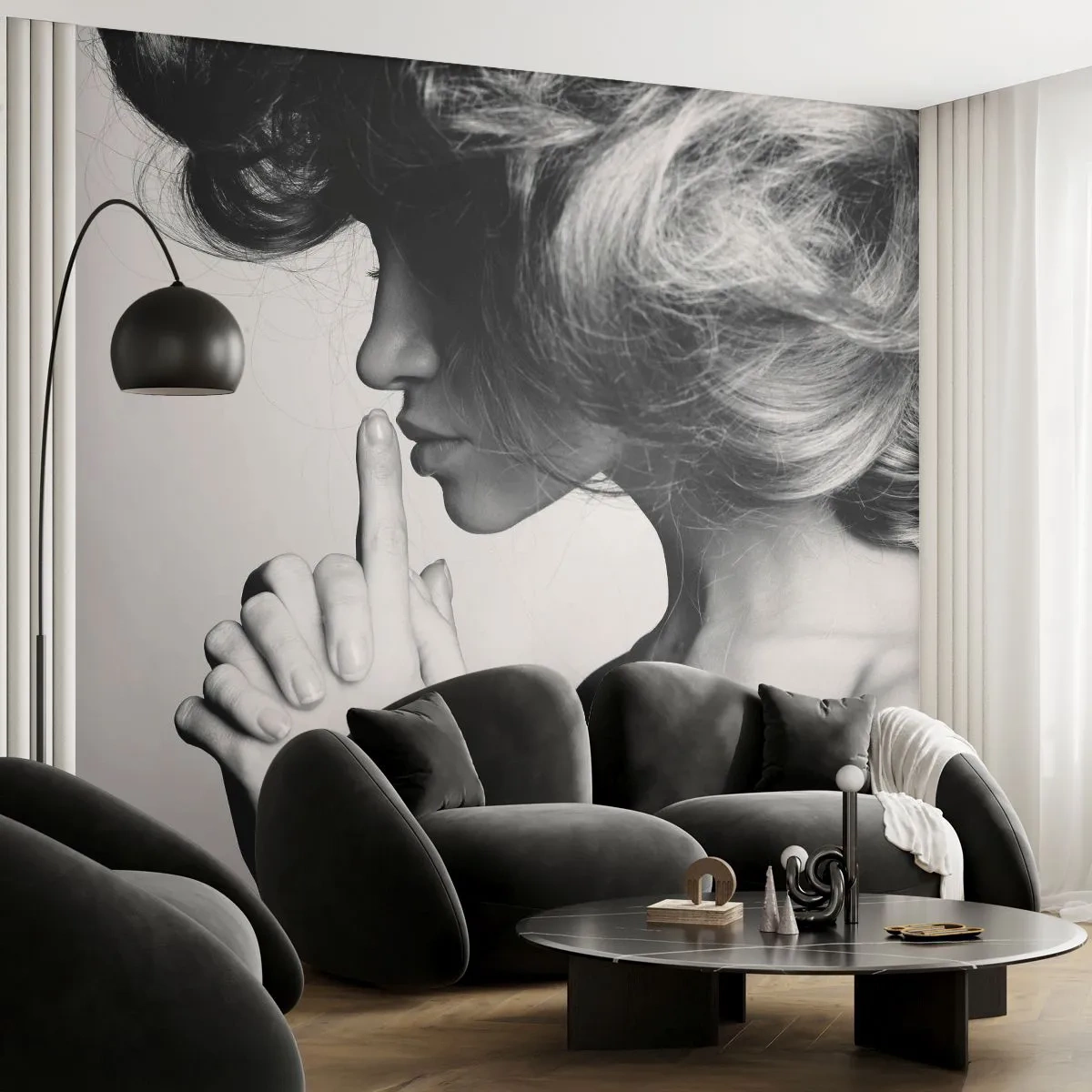 Självhäftande Fototapet Deluxe Sticker - Lyssnar på sig själv - Kvinna, Modell, Kvinnans ansikte - 250x175 cm