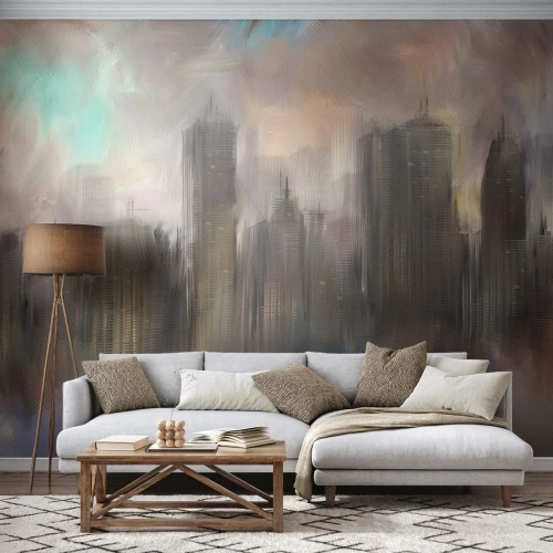 Fototapet Premium Canvas - Komposition av stål, sten och dimma - Stad, Arkitektur, Bit - 150x105 cm