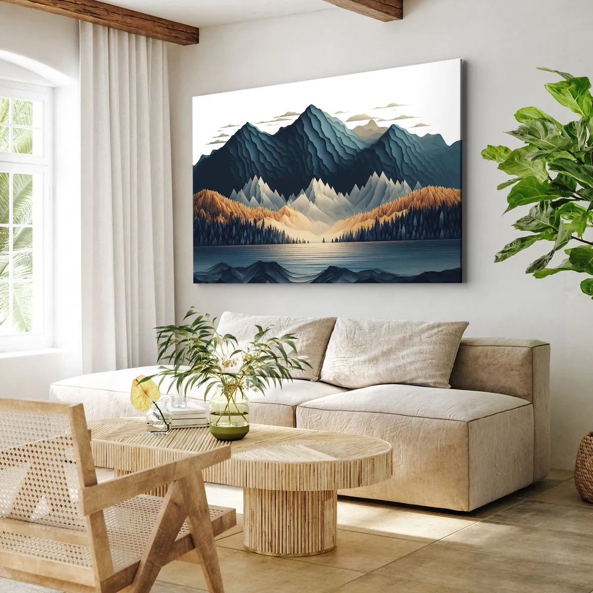 Canvastavla - Bild på duk - Pittoreska berg över sjön vid solnedgången - 70x50cm - Perfekt bergslandskap - Modern väggdekoration för vardagsrum och sovrum ARTTOR