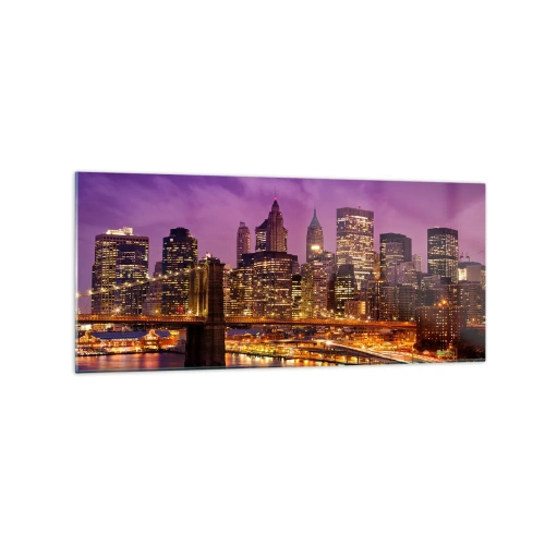 Glastavla - Bild på glas - Manhattan i violett och guld - 120x50 cm