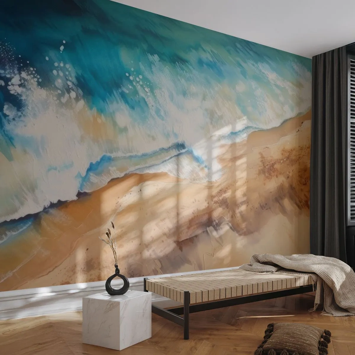 Fototapet Premium Sand - Den återkommande vågen - Kust, Seaside, Hav - 100x70 cm