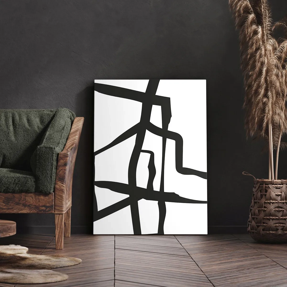 Canvastavla - Bild på duk - Svartvit konstruktion - 50x70 cm