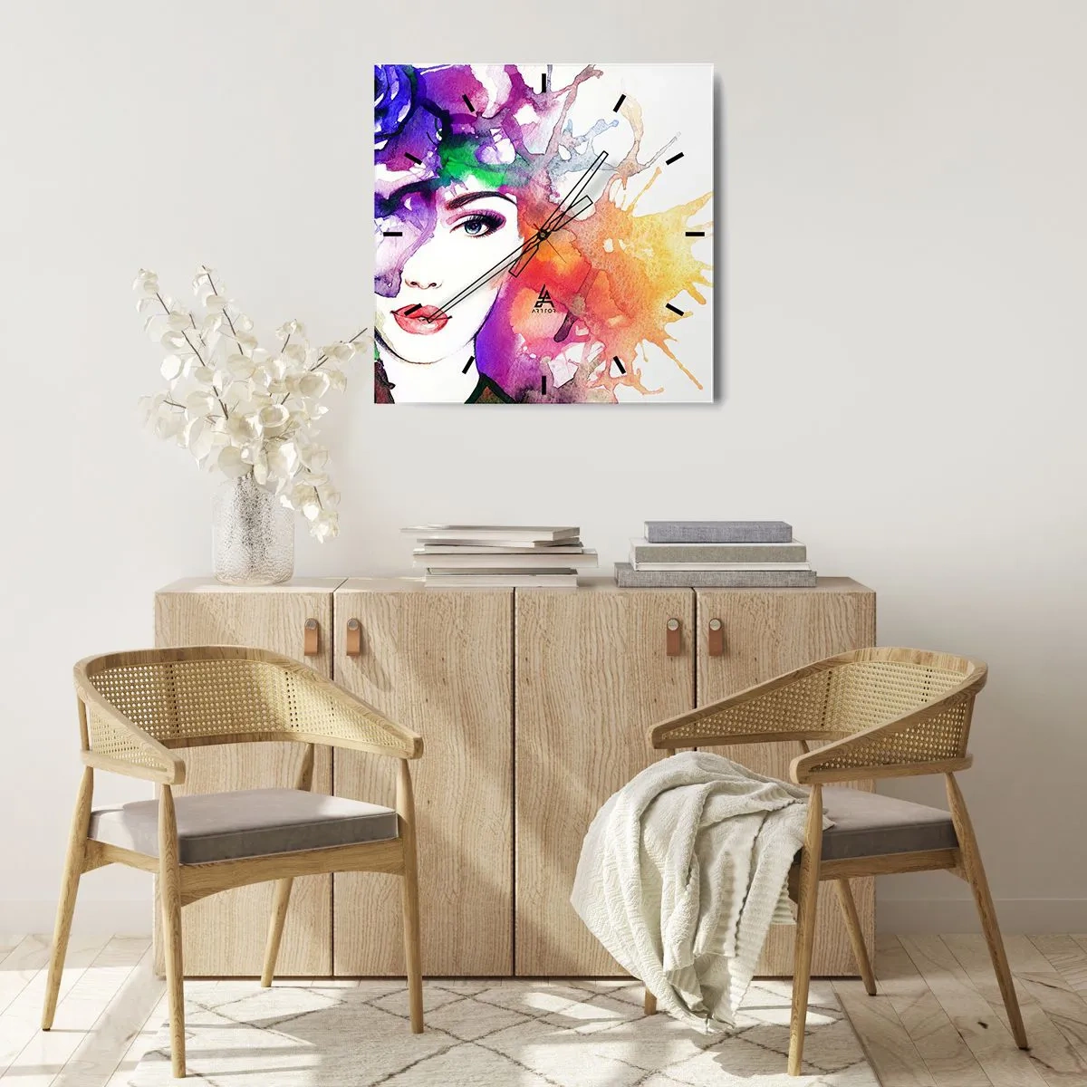 Väggklocka - Klocka på glas - Med huvudet i himlen - 30x30 cm